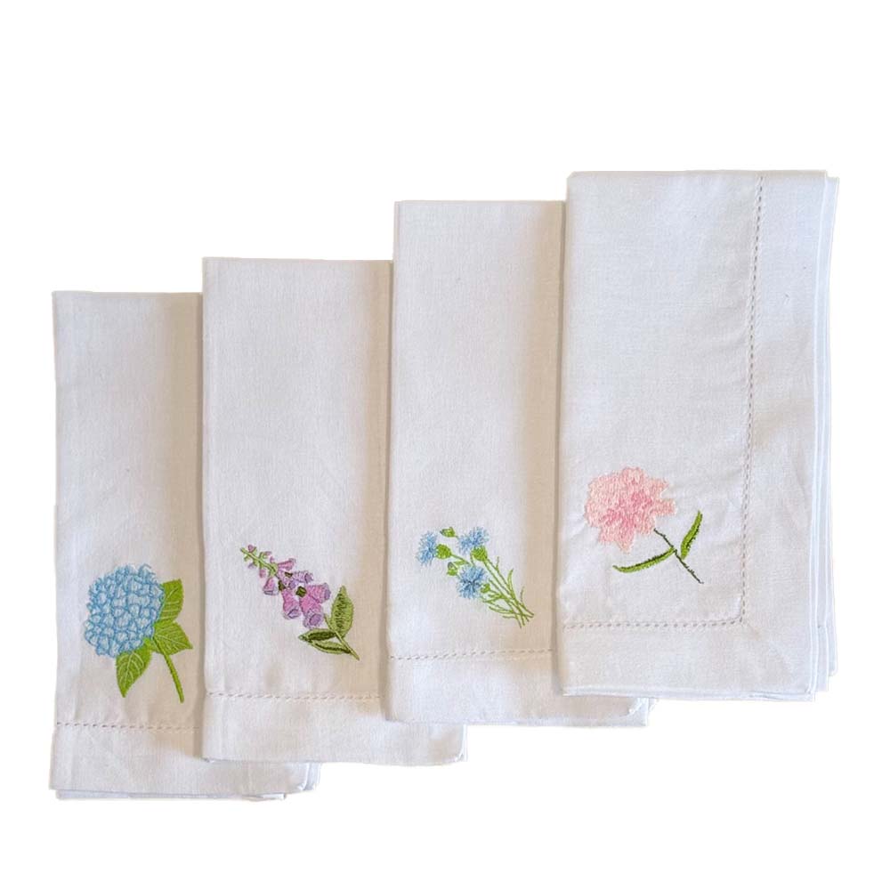 Embroidered Linen Napkins - Garden Flowers