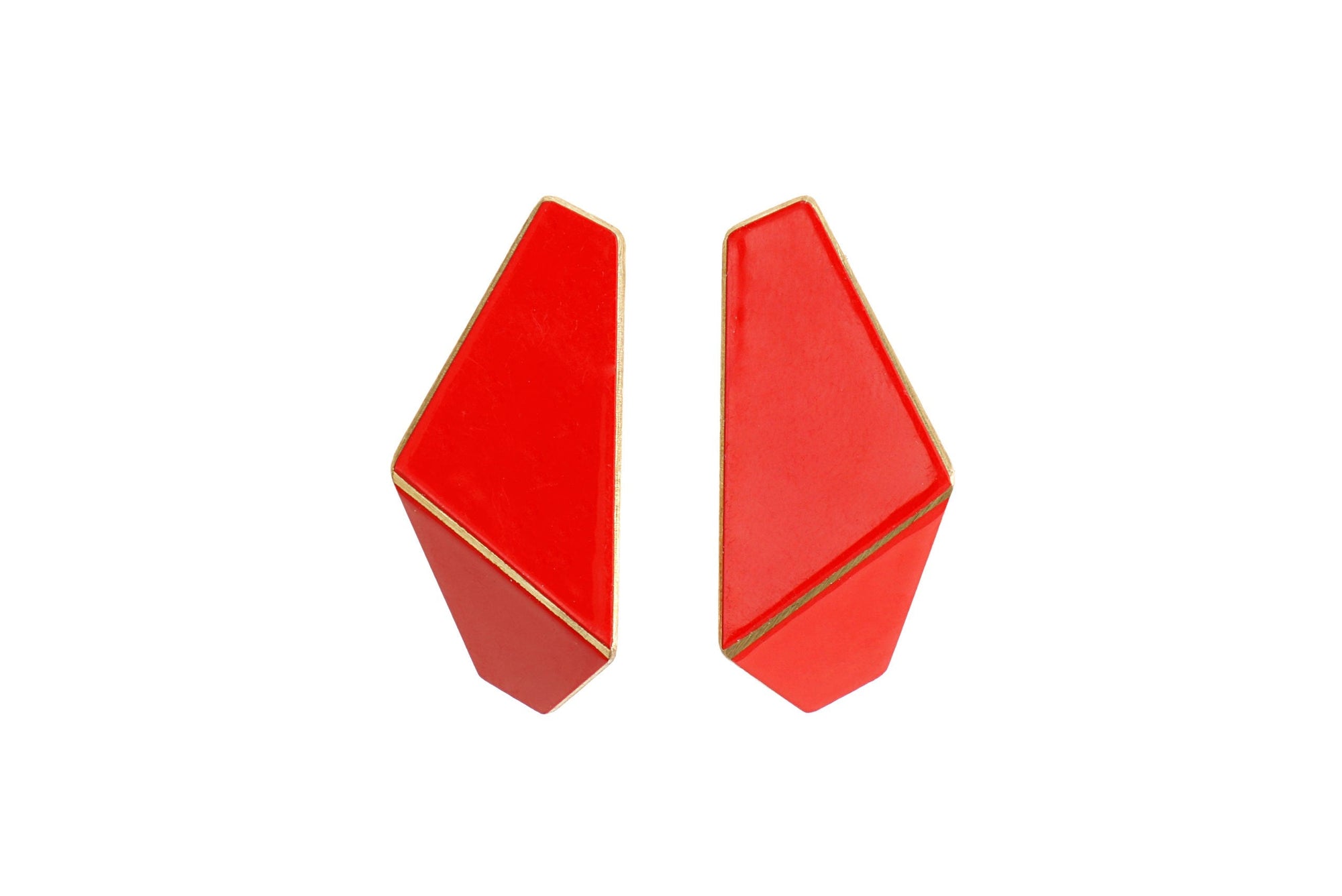 Folded Slim Drop Earrings in Brass and Silver