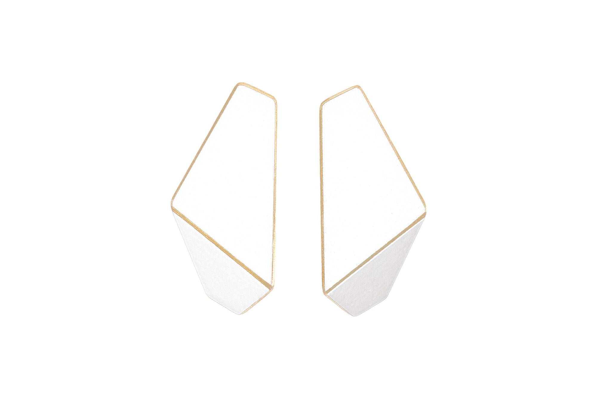 Folded Slim Drop Earrings in Brass and Silver