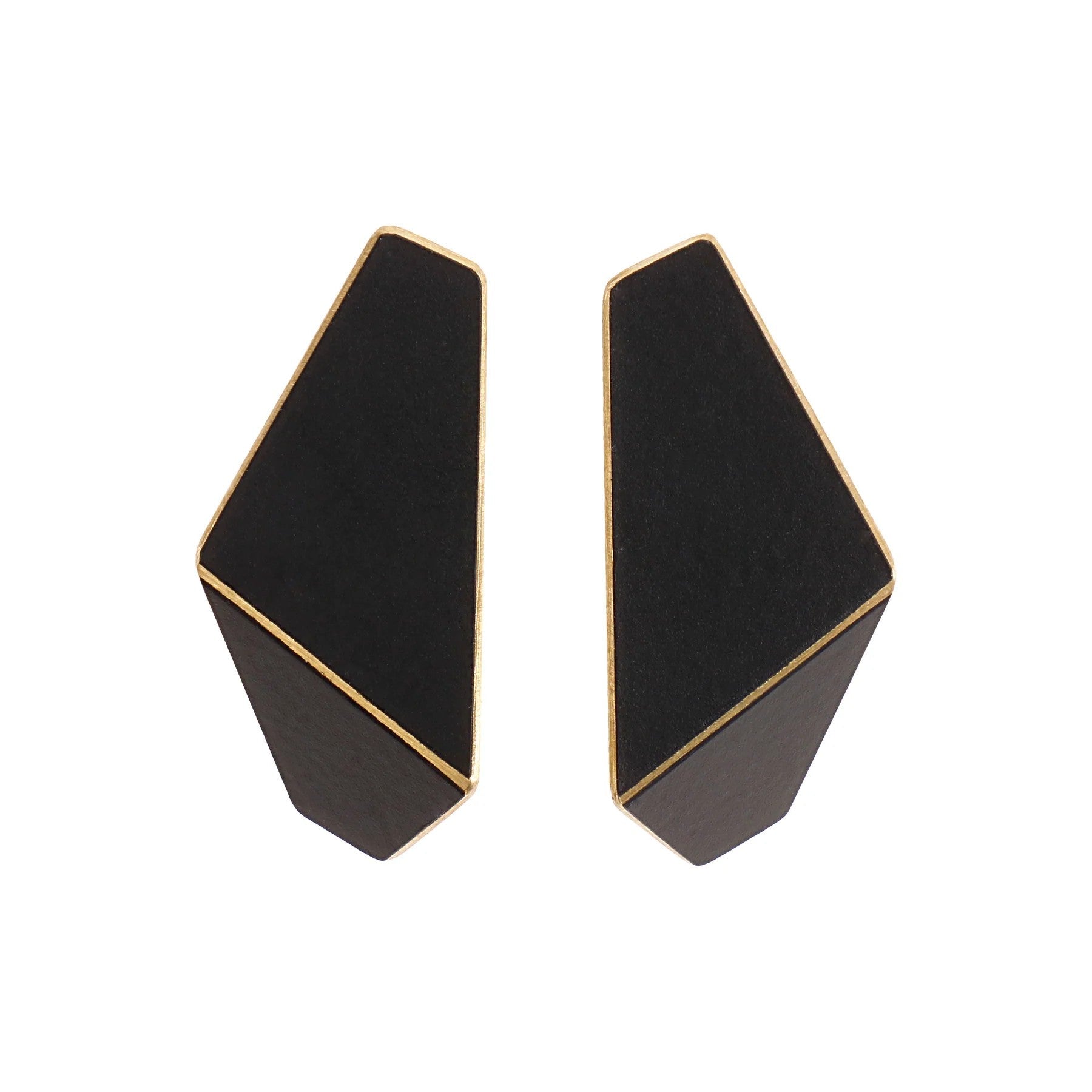 Folded Slim Drop Earrings in Brass and Silver