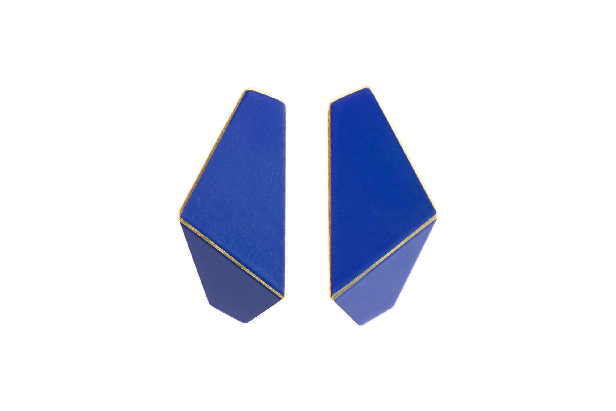 Folded Slim Drop Earrings in Brass and Silver