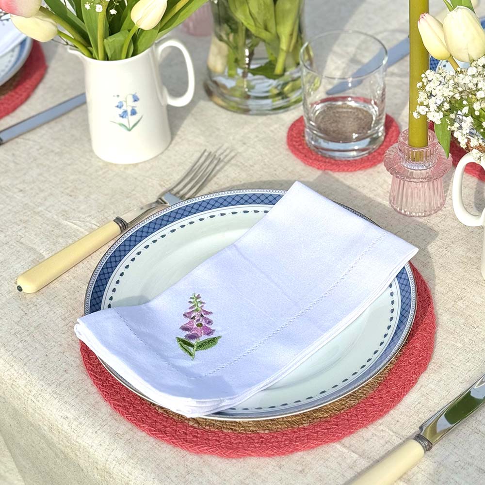 Embroidered Linen Napkins - Garden Flowers