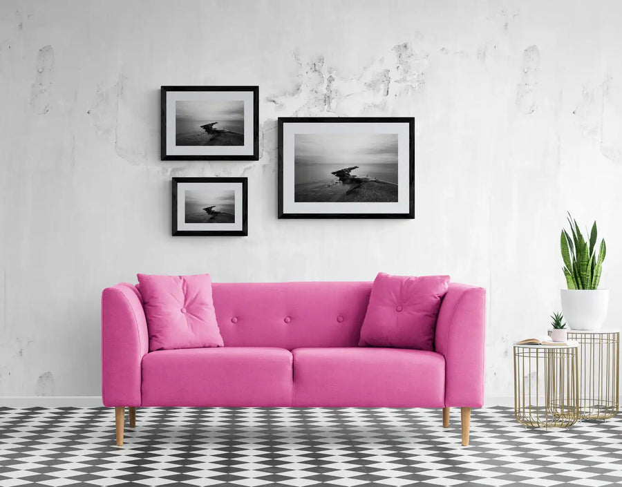 DISCOVER THE SERENITY OF DIAFANI: A CAPTIVATING BLACK AND WHITE LANDSCAPE PRINT by George Tatakis at brixbailey.com