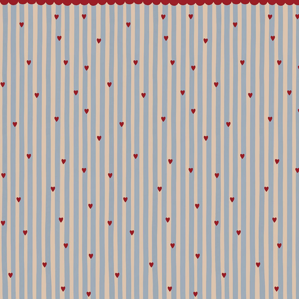 French Stripe Hearts Wallpaper Red and Pastel