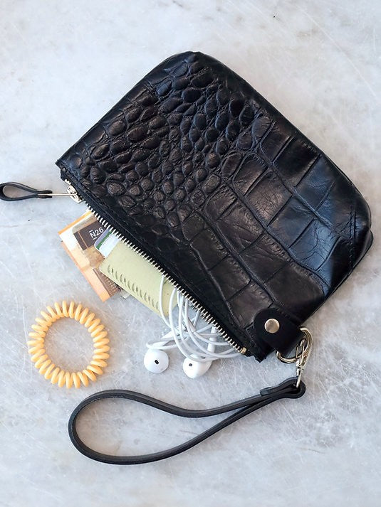 Black Alligator Wallet with Wrist Strap