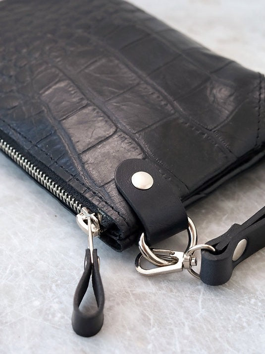 Black Alligator Wallet with Wrist Strap