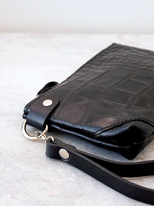 Black Alligator Wallet with Wrist Strap