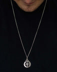 Enamel Outline Compass Large St Christopher Silver Necklace