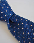 navy blue skinny knitted tie with pink polka dots