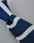 navy blue and white striped skinny knitted tie
