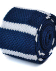 navy blue and white striped skinny knitted tie
