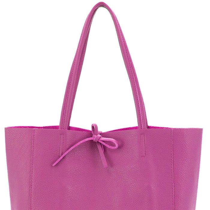 Fuchsia Pebbled Leather Tote Shopper - Brix + Bailey