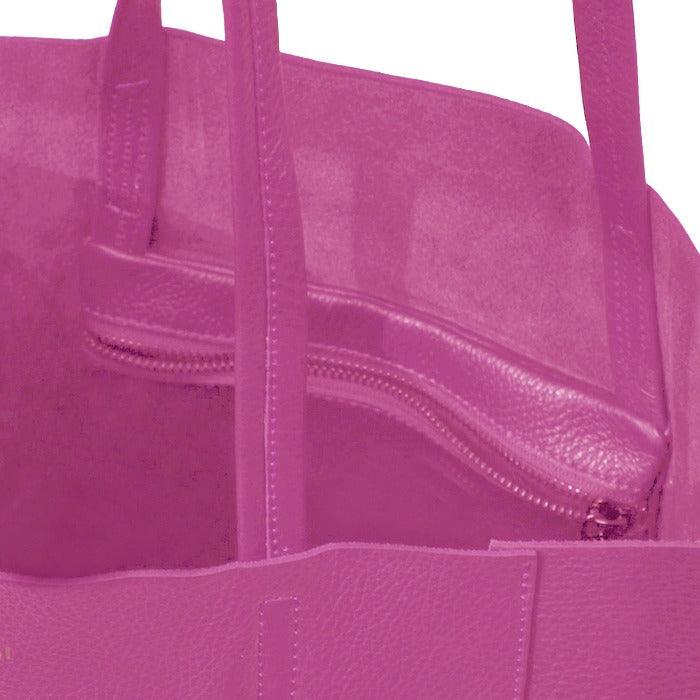 Fuchsia Pebbled Leather Tote Shopper - Brix + Bailey