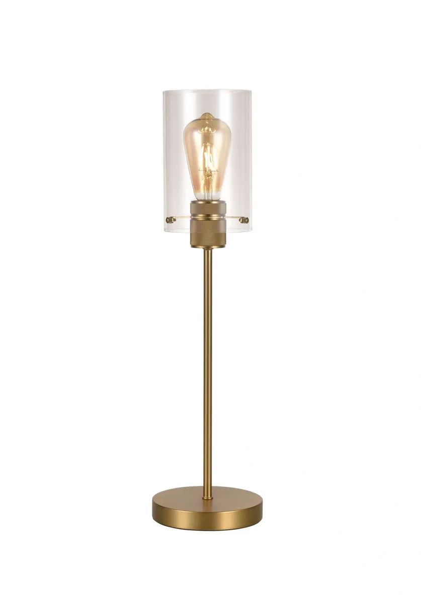 Fulham table lamp, elegant cylindrical glass shade, antiqued bronze circular base, polished brass, classic luxury home decor by Ella James at brixbailey.com