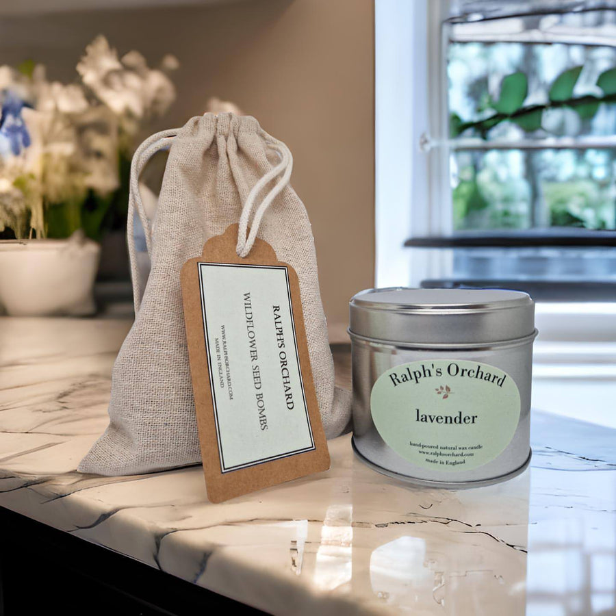 Premium wooden flower press and scented candle gift set for gardeners, lavender or tomato vine fragrance, luxury botanical preservation kit by Ralph's Orchard at brixbailey.com