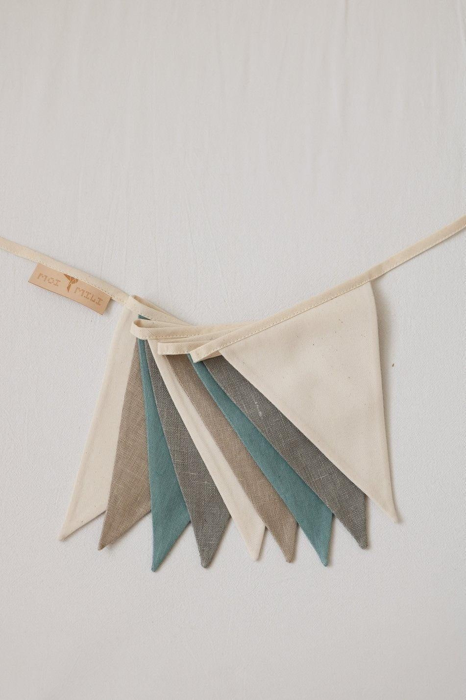Cream Grey and Teal Linen Garland