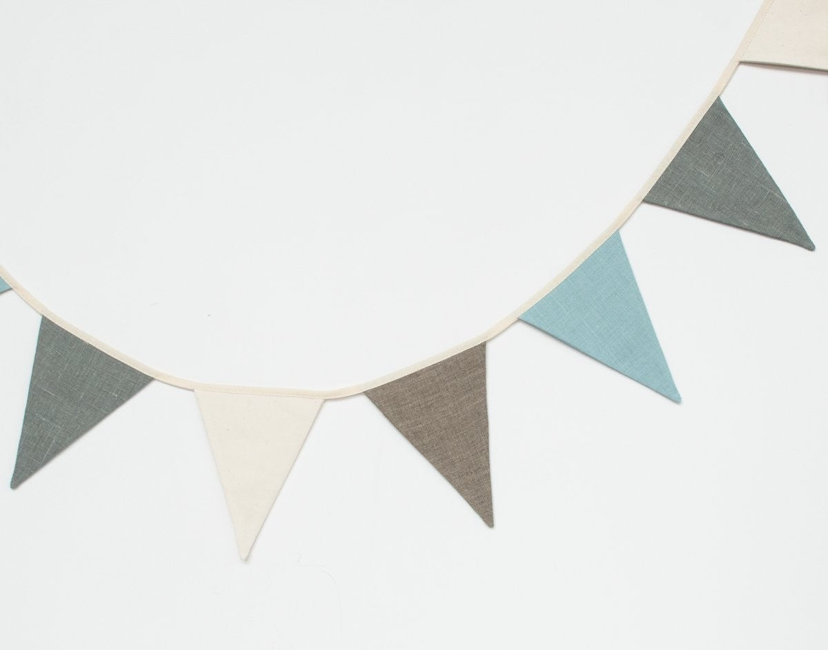 Cream Grey and Teal Linen Garland