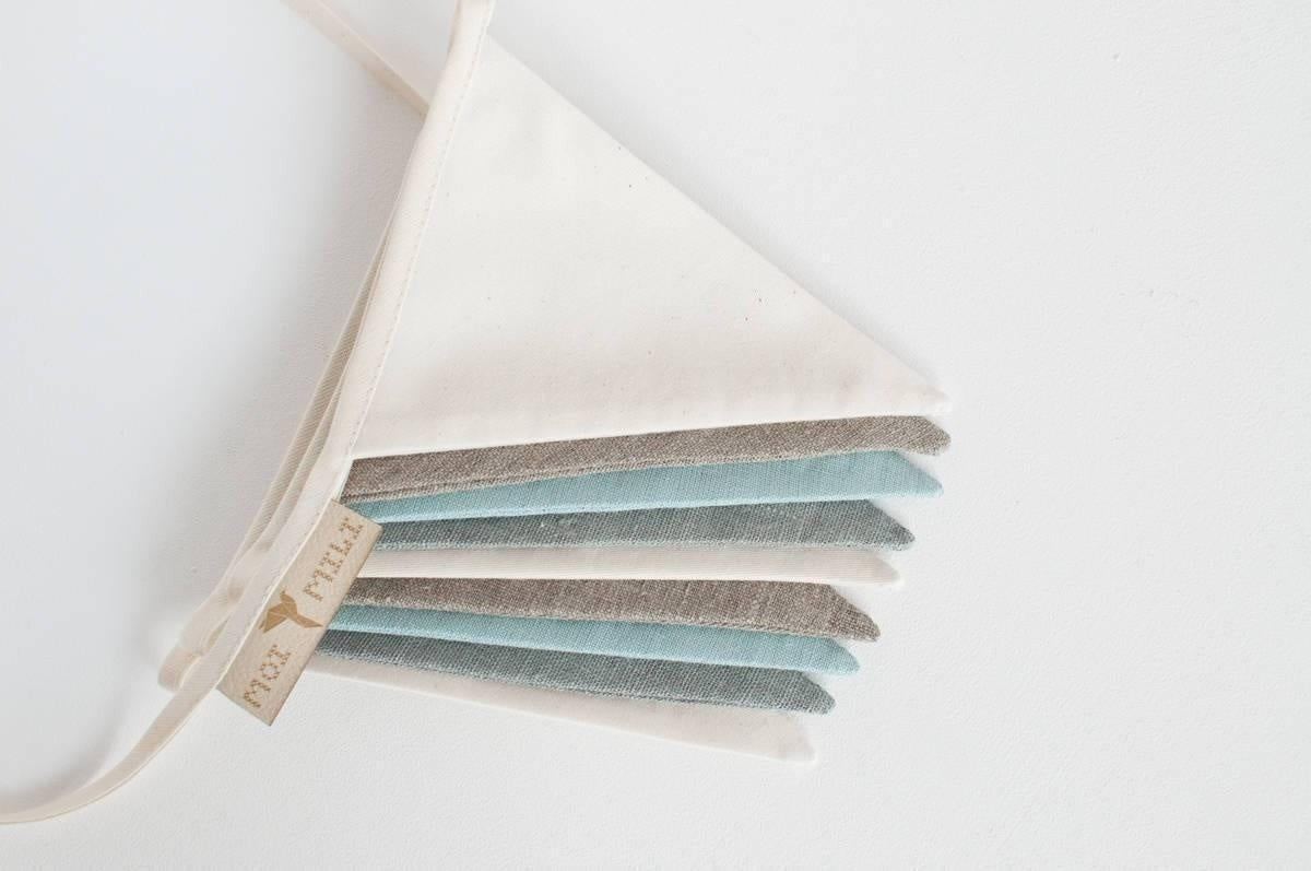 Cream Grey and Teal Linen Garland