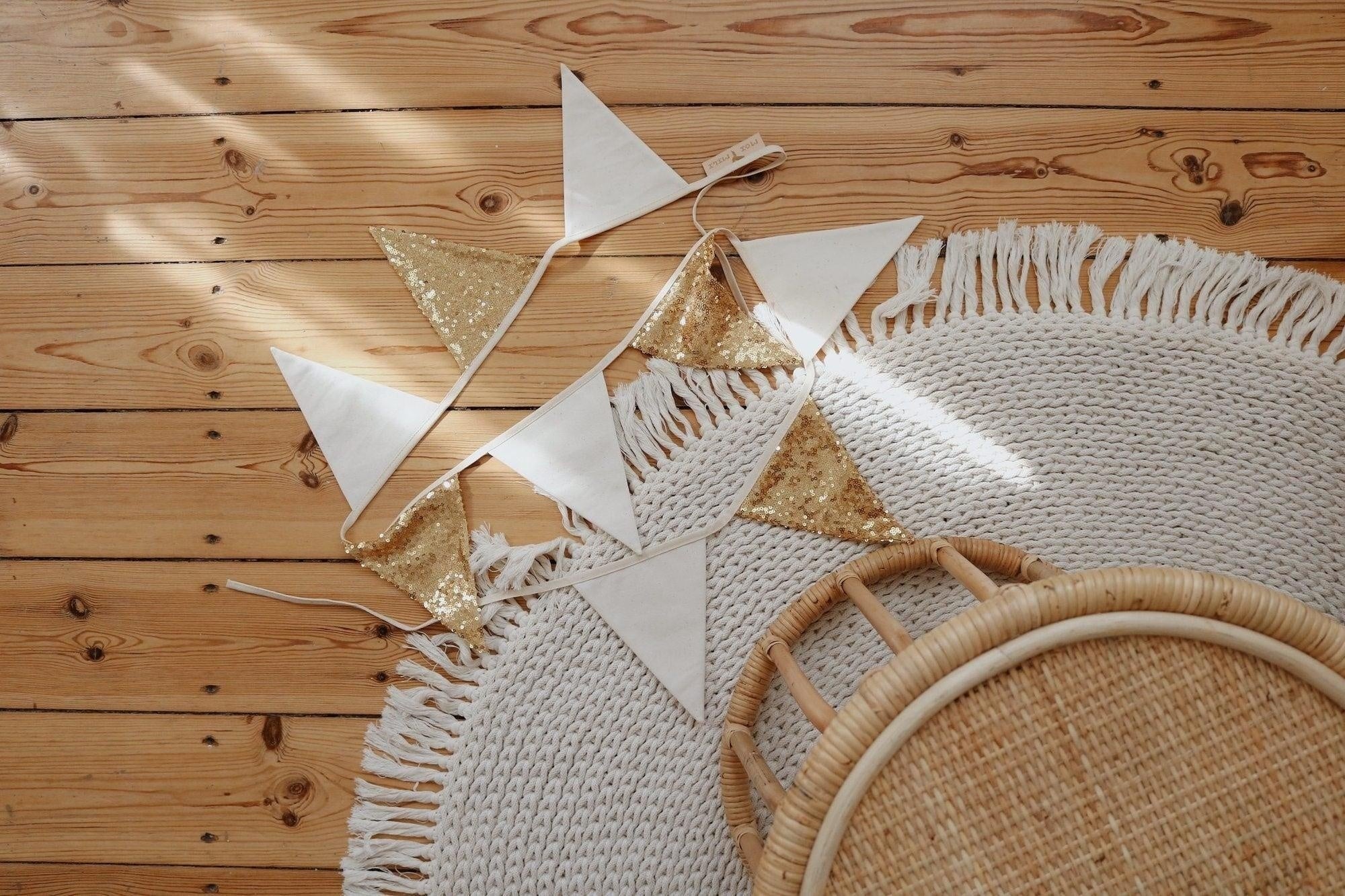 Gold and Beige Sequin Garland for Kids Room Décor