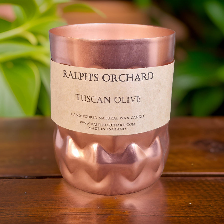 Luxury Tuscan Olive scented soy candle, handcrafted with clean fruity Mediterranean fragrance, eco-friendly vegan wax by Ralph's Orchard at brixbailey.com