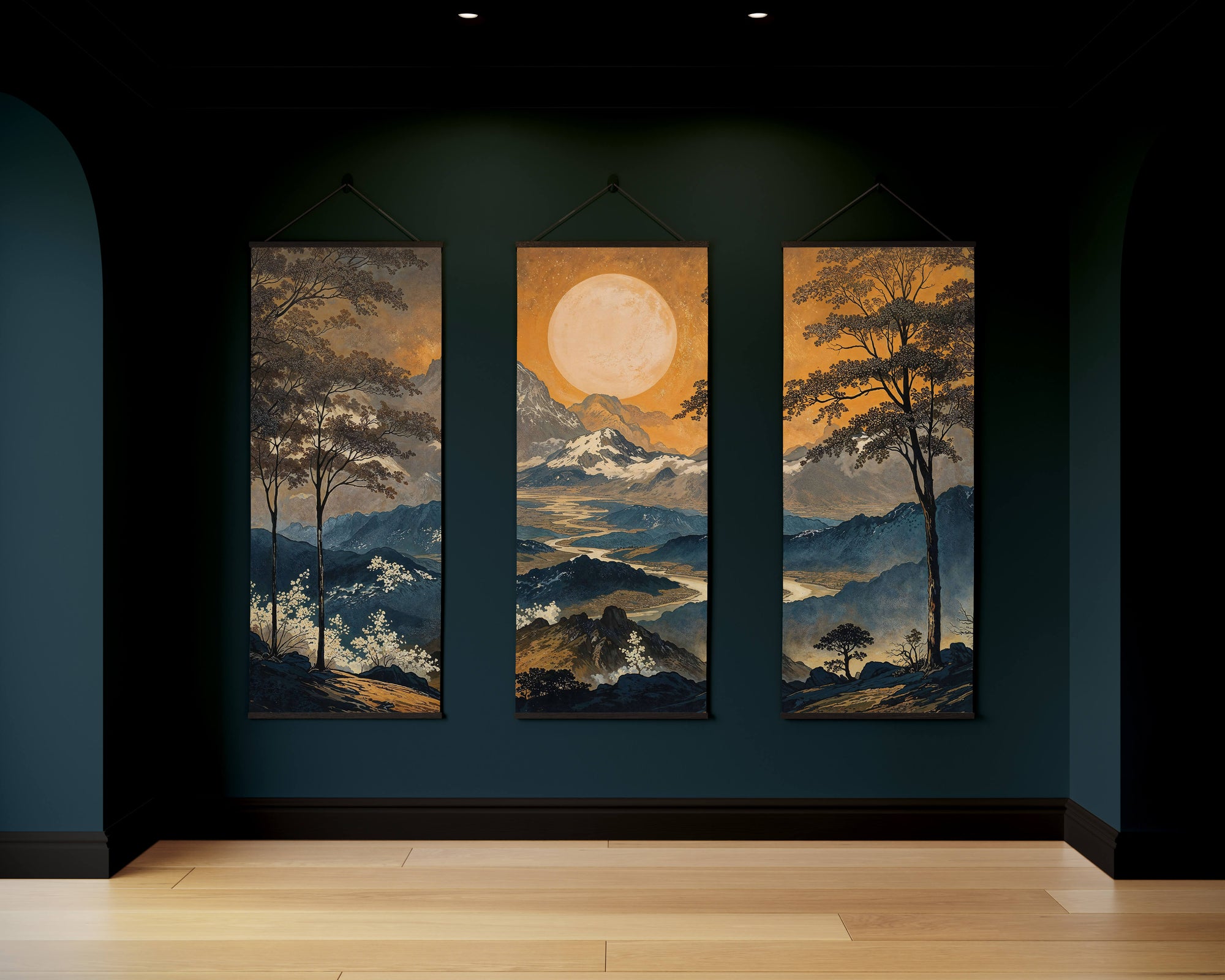 Dark Oriental Landscape Tapestry