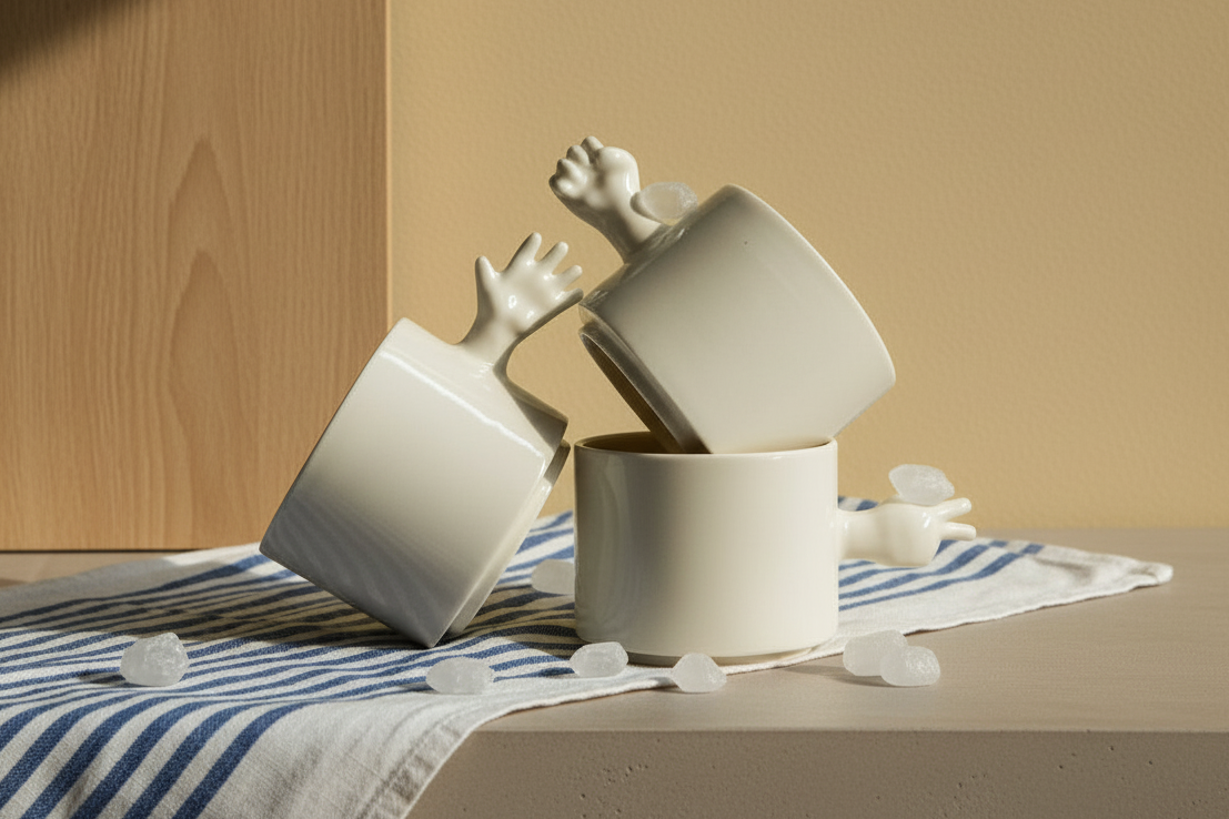 Gesture Ceramic Cups– Handmade Porcelain Coffee Cup (Rock-Paper- Scissors set)