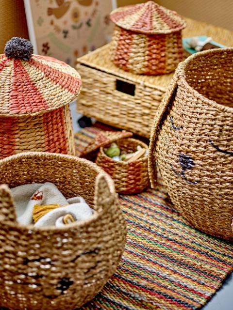 Luxury woven grass storage basket, stylish puppy or kitten design, premium rattan toy or laundry organizer by Ella James at brixbailey.com