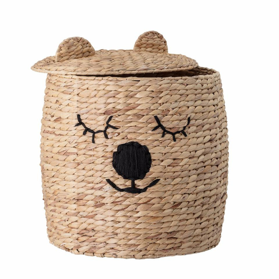 Premium embroidered bear storage basket with lid, stylish kids room decor, cute nursery organization solution by Ella James at brixbailey.com