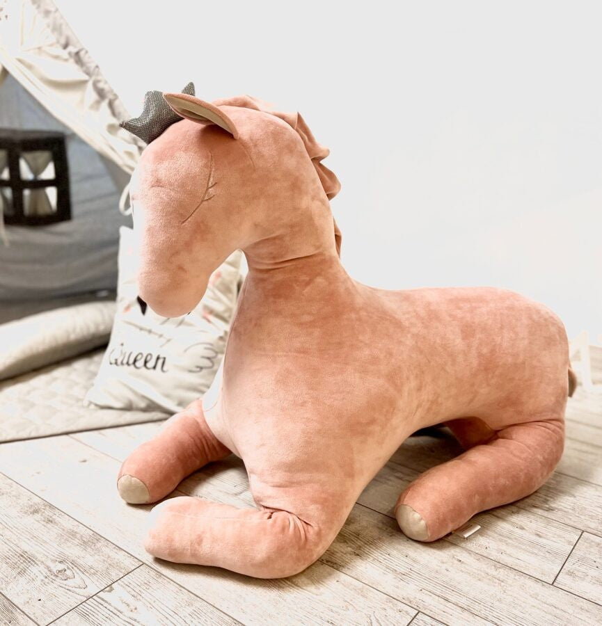 Giant Velvet Wingless Pegasus Toy in Dusty Pink