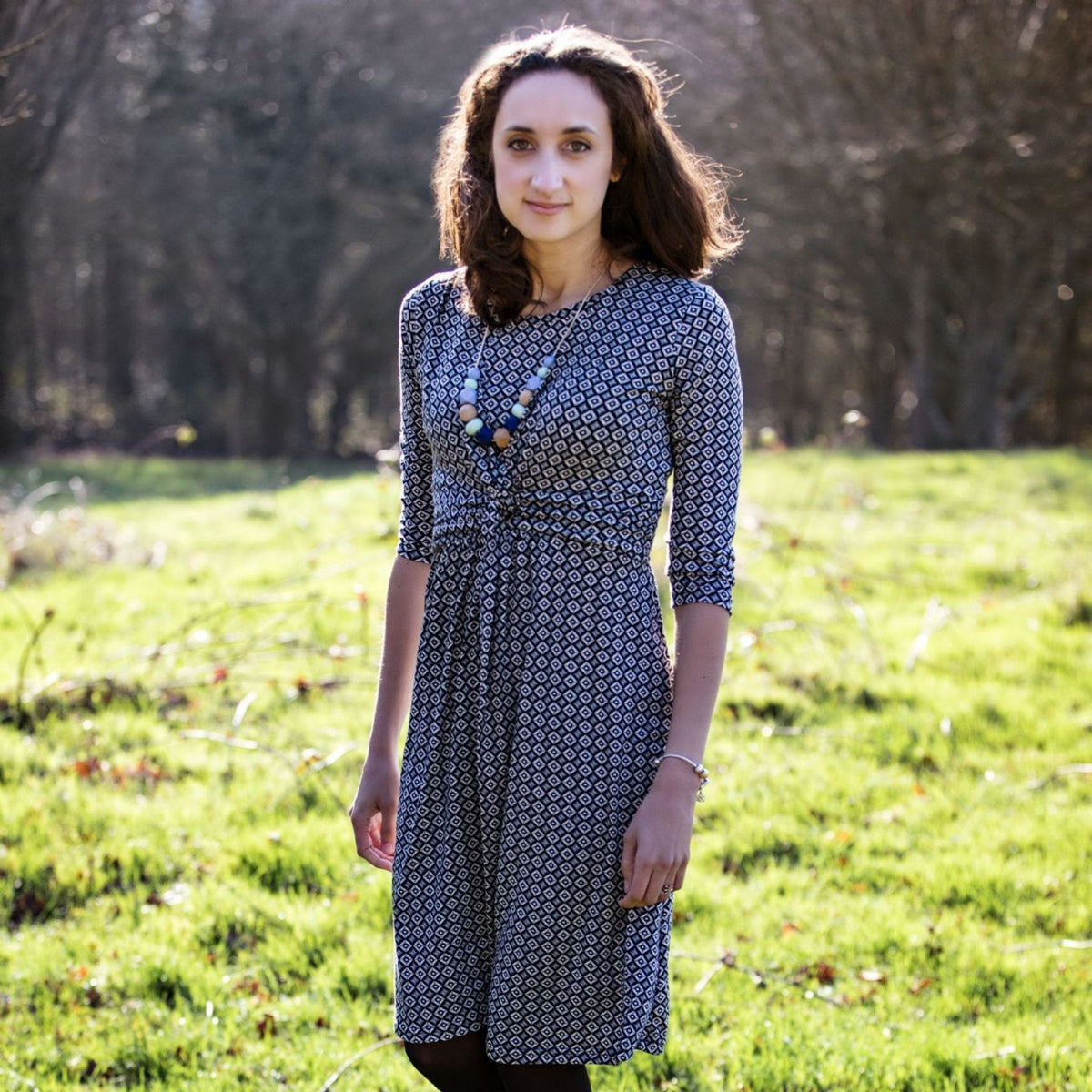 Gina Geo Breastfeeding Dress Blue