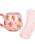 Pink Gingerbread Man Sock and Mug Set