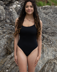 Girl's One-Piece Black Swimsuit – Tie Back