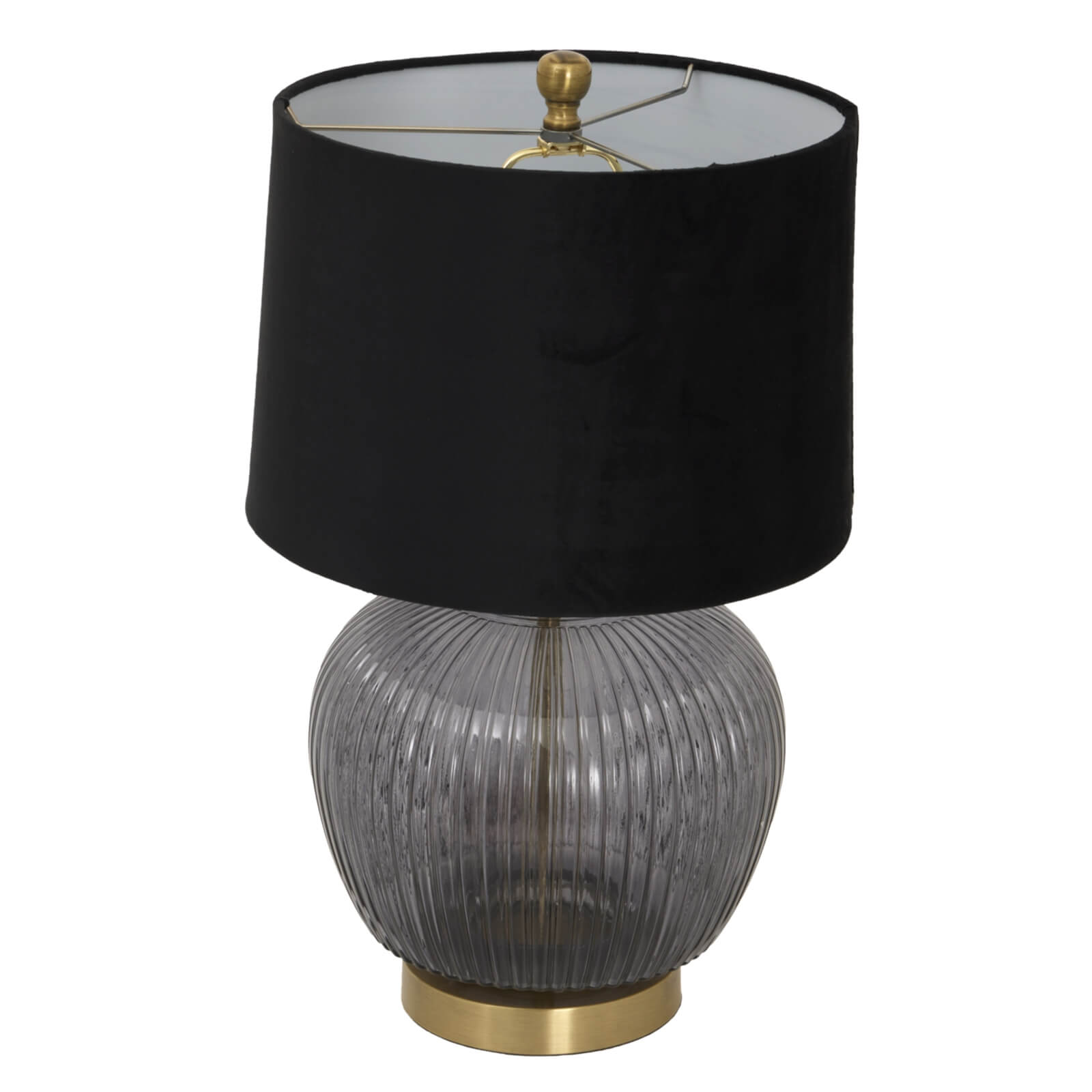 Black Ribbed Glass Table Lamp with Velvet Shade