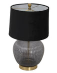 Black Ribbed Glass Table Lamp with Velvet Shade