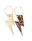 Gold and leopard lightning bolt earrings