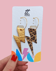 Gold and leopard lightning bolt earrings