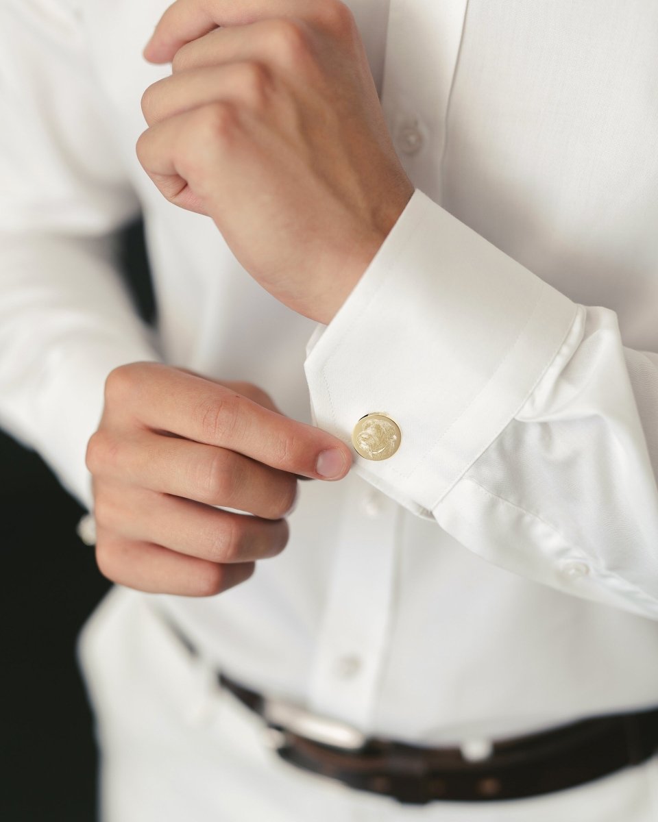 Personalised Gold Cufflinks – Photo Engraved Pair with Chrome Case