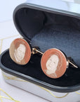Personalised Gold Cufflinks – Photo Engraved Pair with Chrome Case