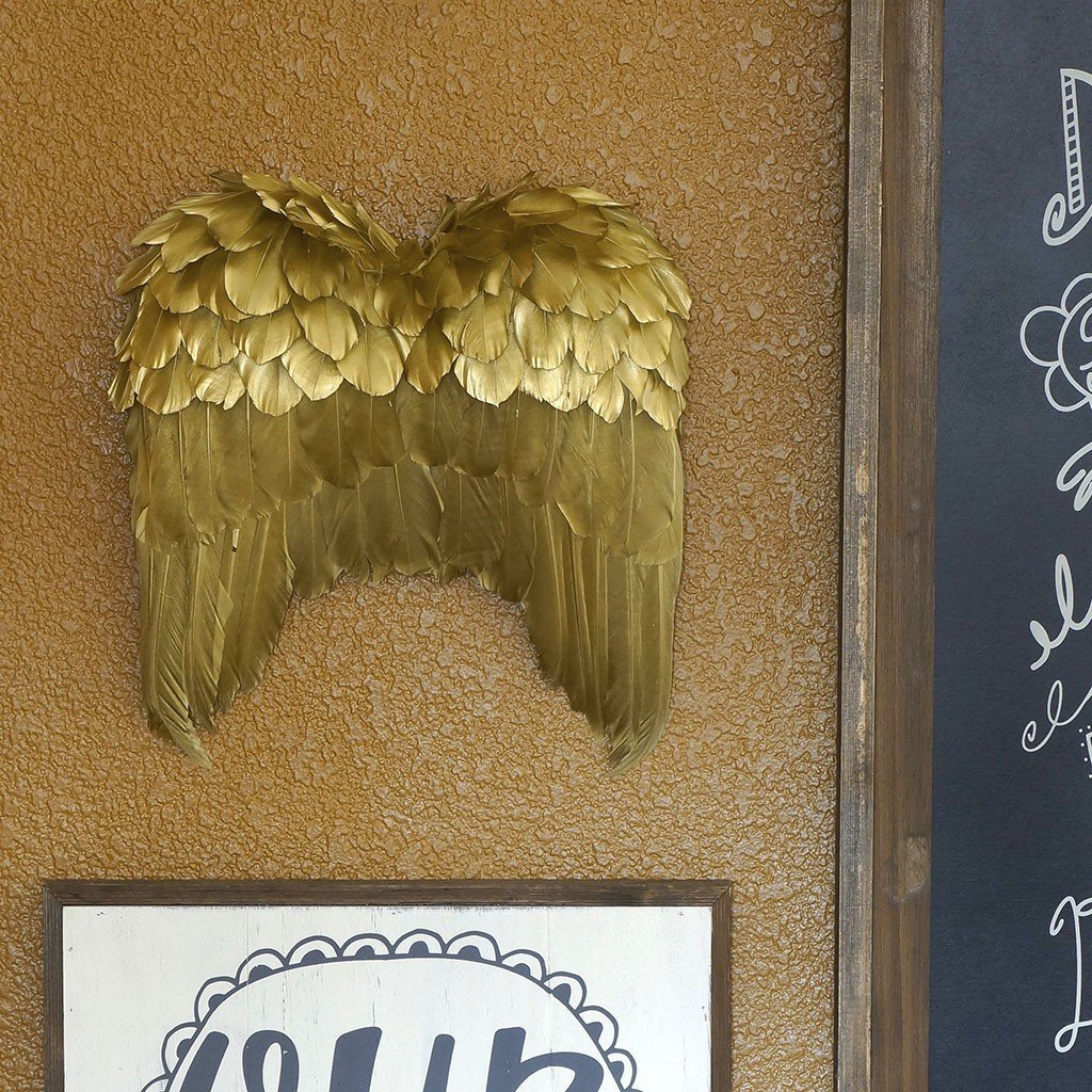 Luxury gold feather wings wall decor, handcrafted premium goose feather, elegant Christmas home decoration, 28cm x 28cm by Wildash London at brixbailey.com