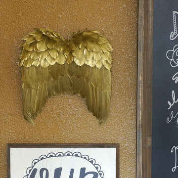 Luxury gold feather wings wall decor, handcrafted premium goose feather, elegant Christmas home decoration, 28cm x 28cm by Wildash London at brixbailey.com