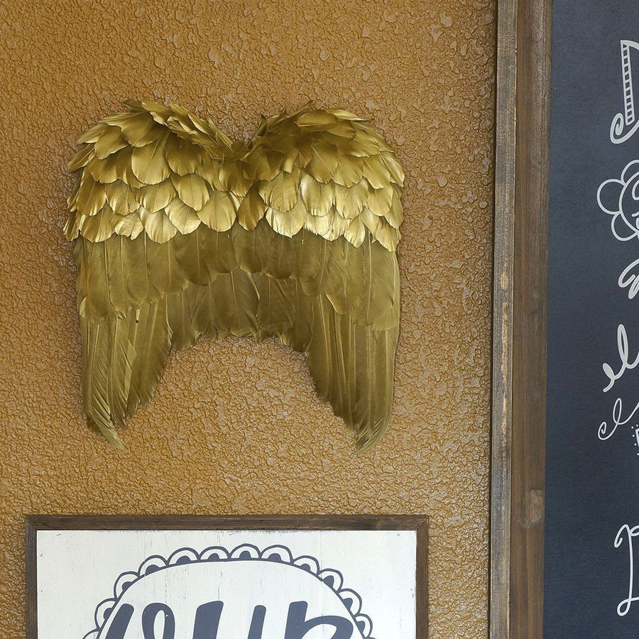 Luxury gold feather wings wall decor, handcrafted premium goose feather, elegant Christmas home decoration, 28cm x 28cm by Wildash London at brixbailey.com