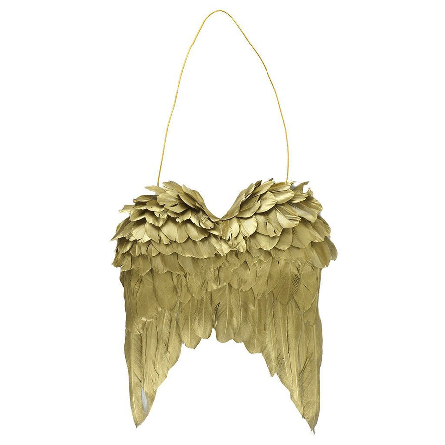 Luxury gold feather wings wall decor, handcrafted premium goose feather, stylish whimsical home decoration, 28cm x 28cm by Wildash London at brixbailey.com