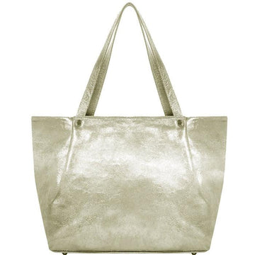 Gold Horizontal Zipped Leather Tote - Brix + Bailey