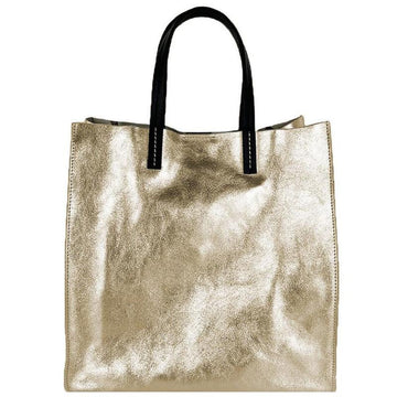 Gold Leather Top Handle Tote Bag - Brix + Bailey