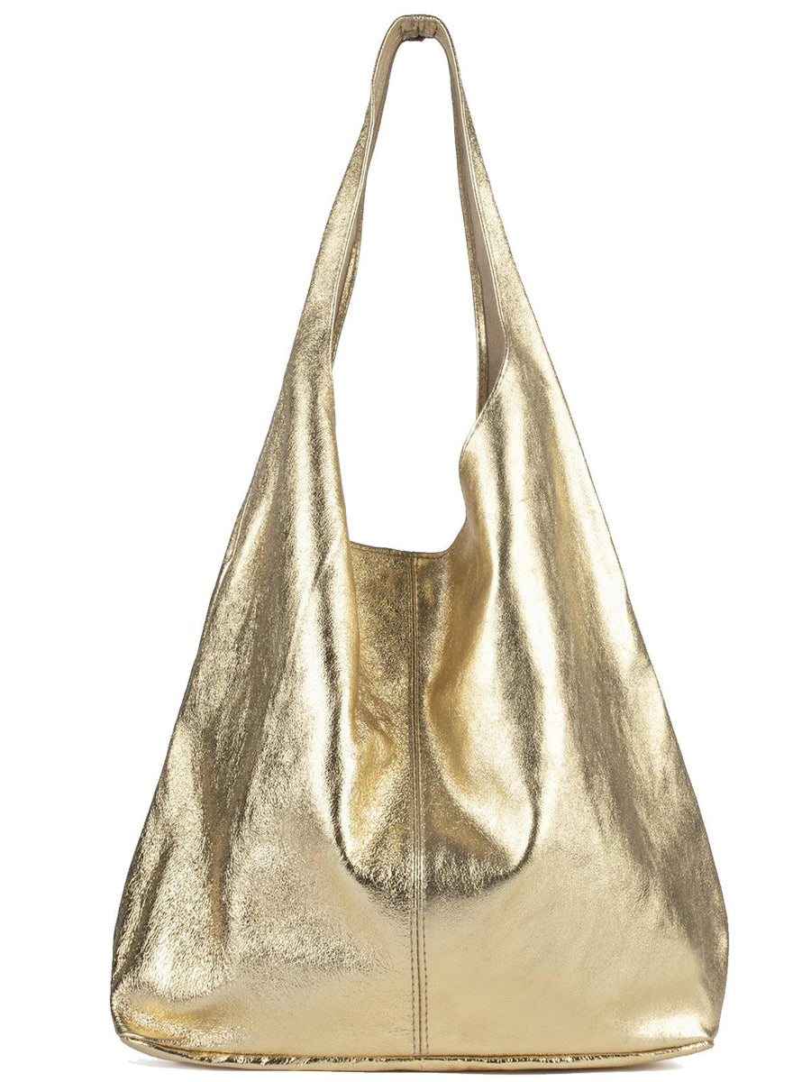 Gold Metallic Leather Hobo Shoulder Bag - Brix + Bailey