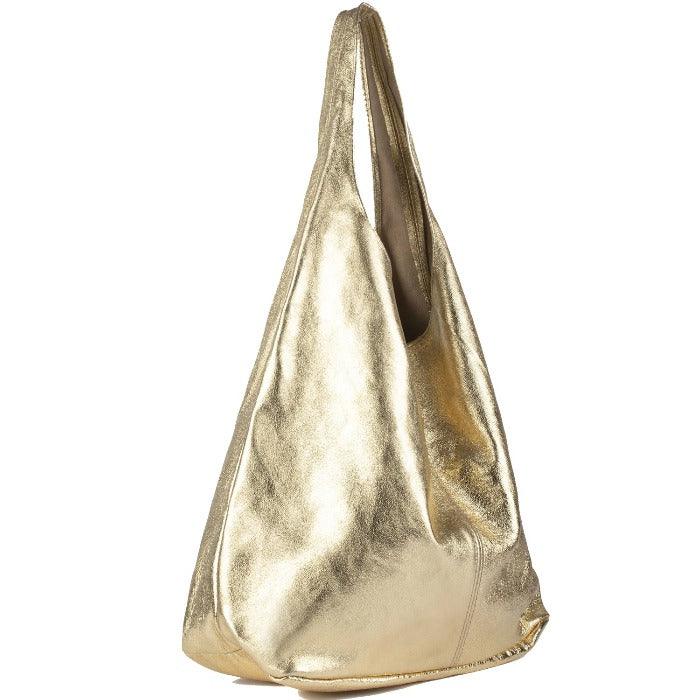 Gold Metallic Leather Hobo Shoulder Bag - Brix + Bailey