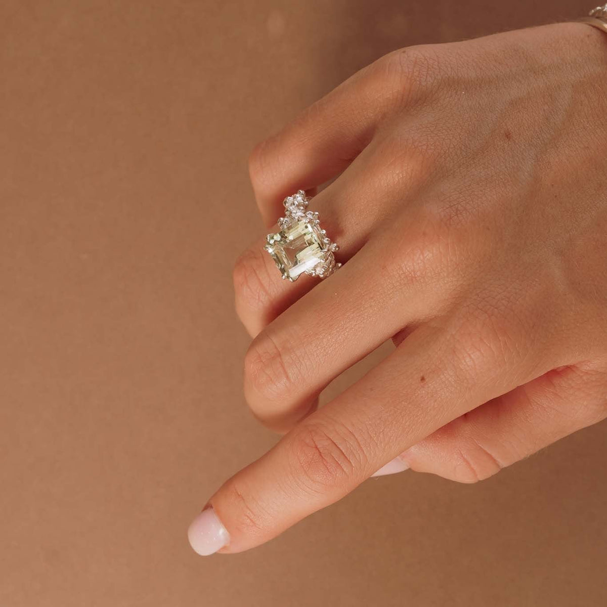 Gold or Silver Statement Green Quartz Ring - Giselle