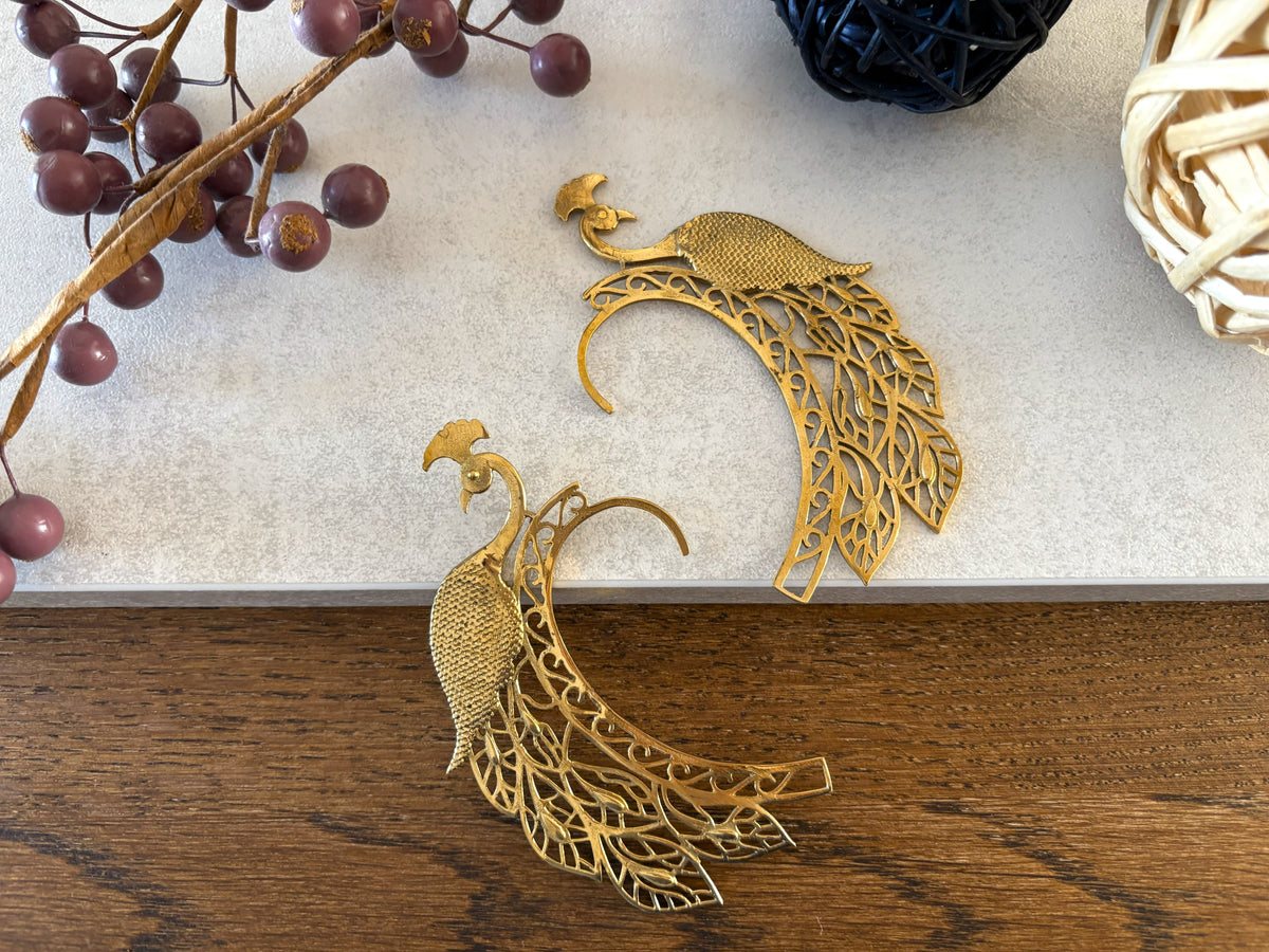 Boho Peacock Filigree Ear Cuff - No Piercing Wrap Earring in Silver & Gold
