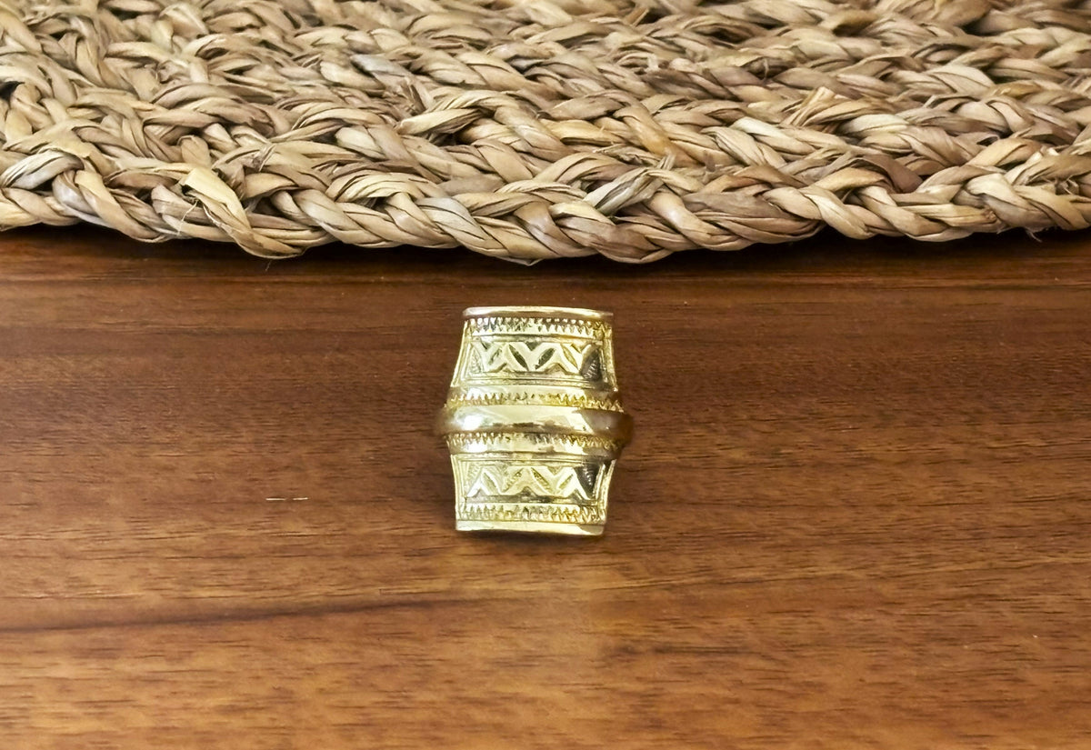Engraved Brass Shield Ring — Nomad Crest