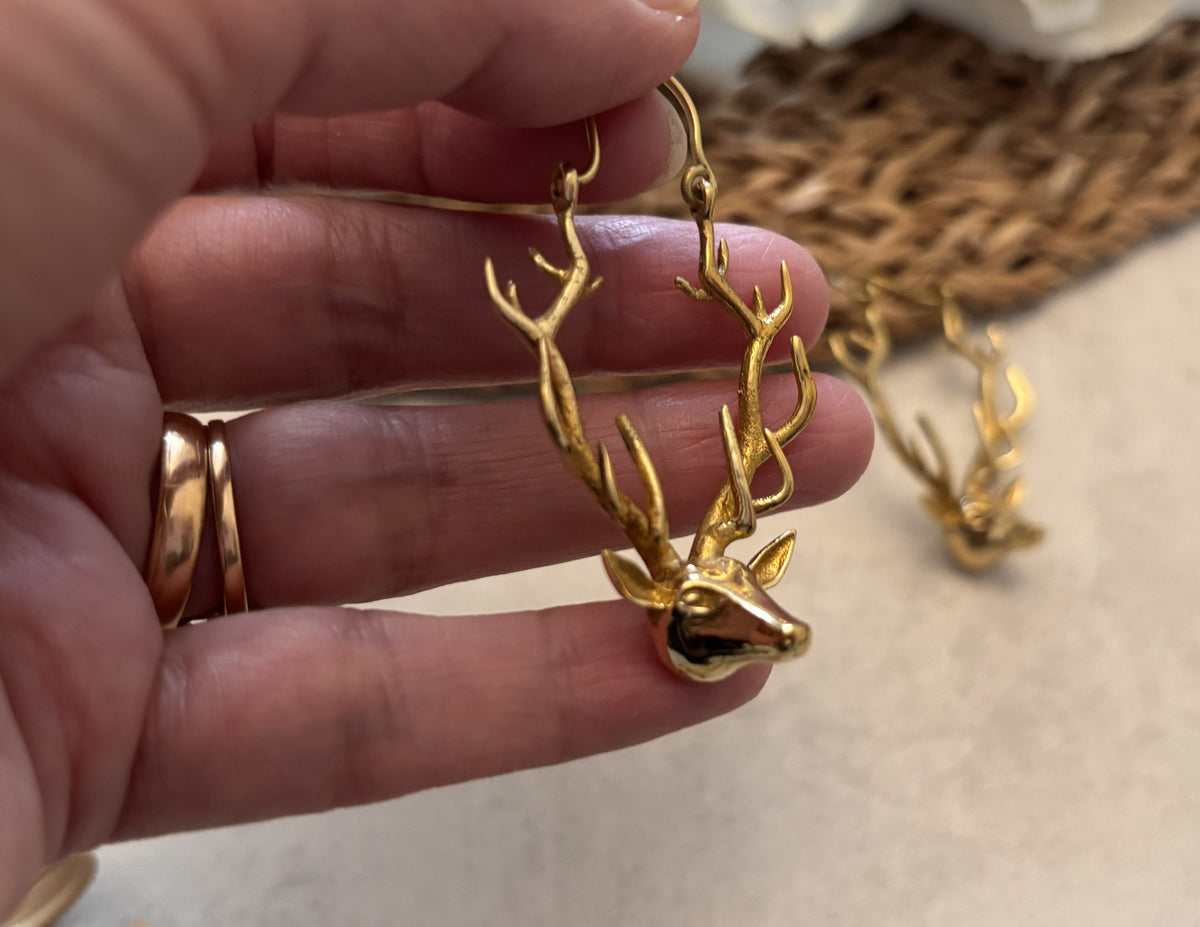 Handcrafted Reindeer Earrings – Unique Antler Hoop Design